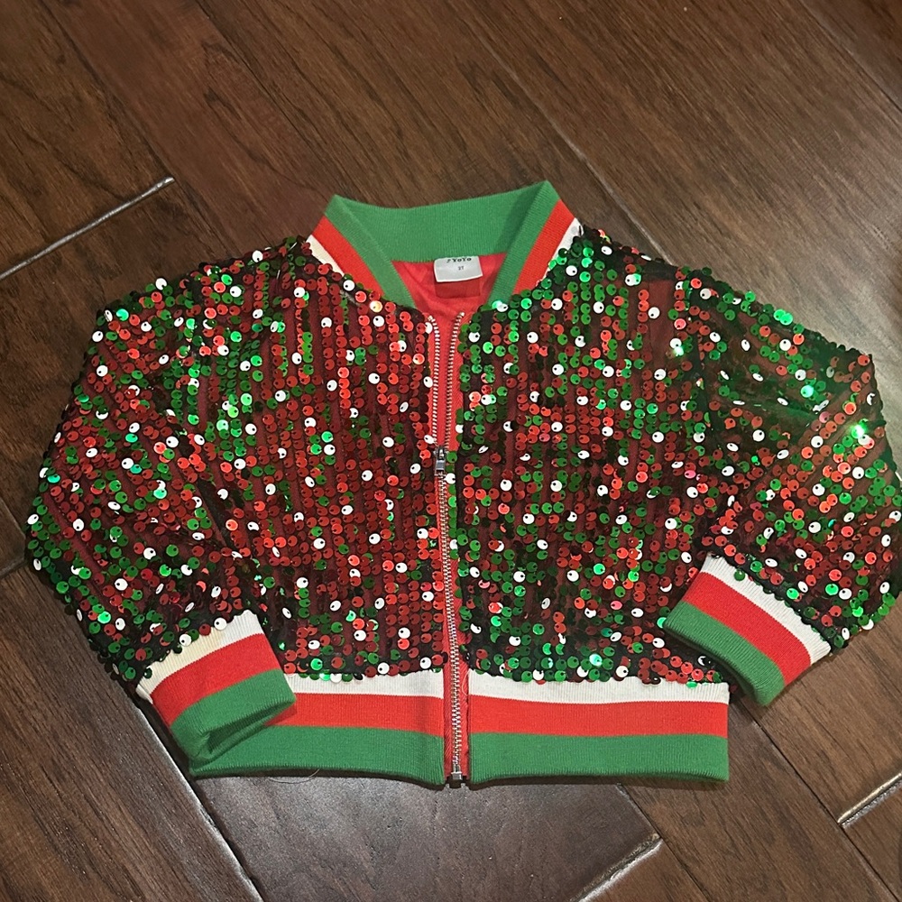 Sequin Kids Jacket - Green and Red